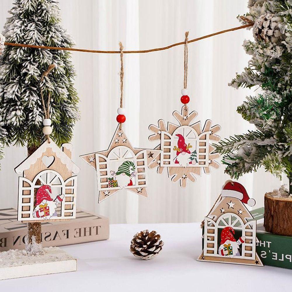 

Santa Wooden House Faceless Pendant Snowflake Christmas Decorations Festival