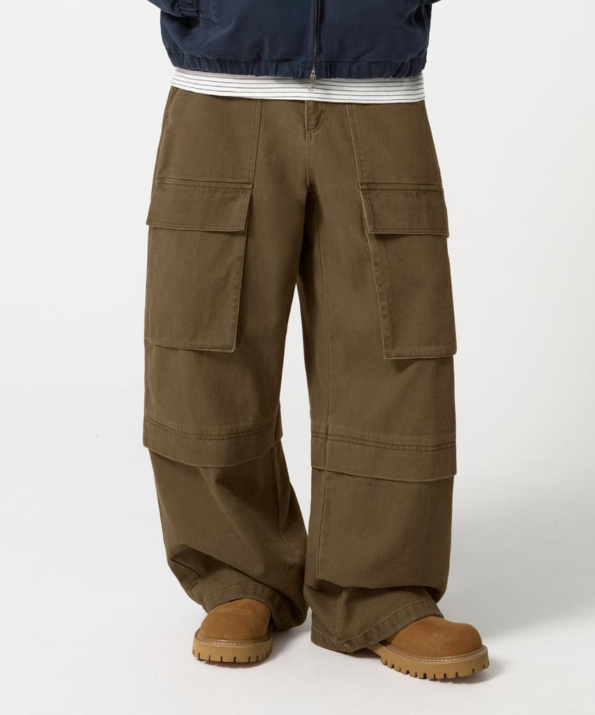 TRILLION Stone Washed Cargo Pocket Cotton Pants_Brown