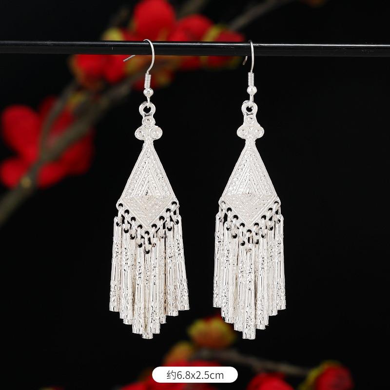 Miao Yin earrings retro exotic niche design long fringed earrings medium earrings women