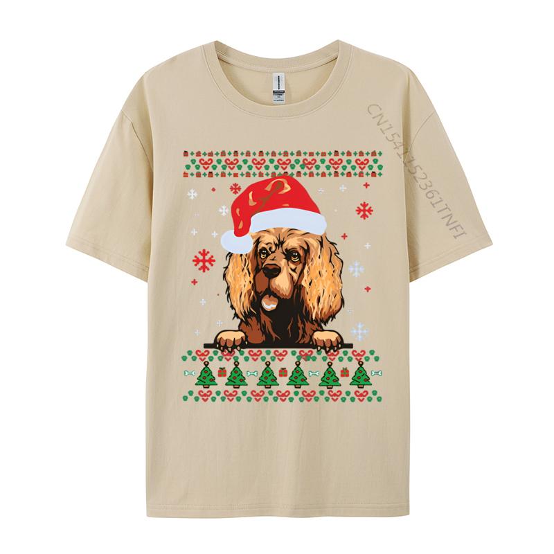 Wholesale American Cocker Spaniel Christmas Sa Tshirt Personalized Top Tshirts Cotton Blue And White Graphic T Shirts