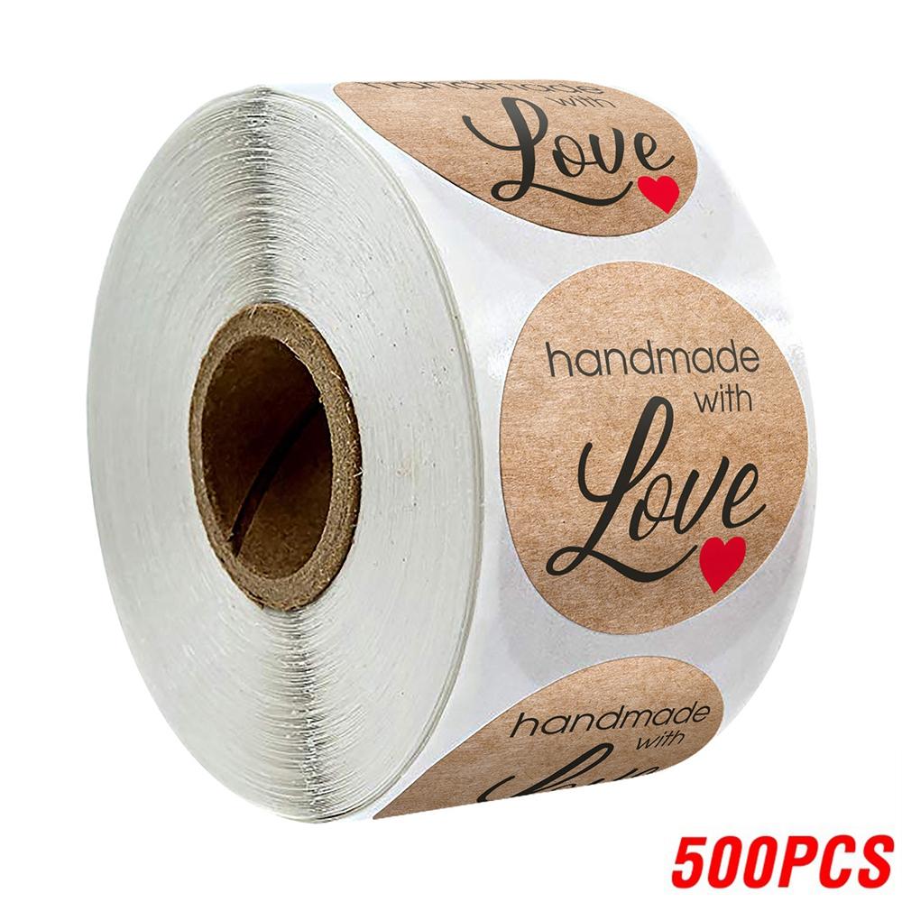 50-500Pcs Kraft Paper Homemade With Love Stickers Scrapbooking For Envelope And Package Seal Labels Sticker Stationery Handmade