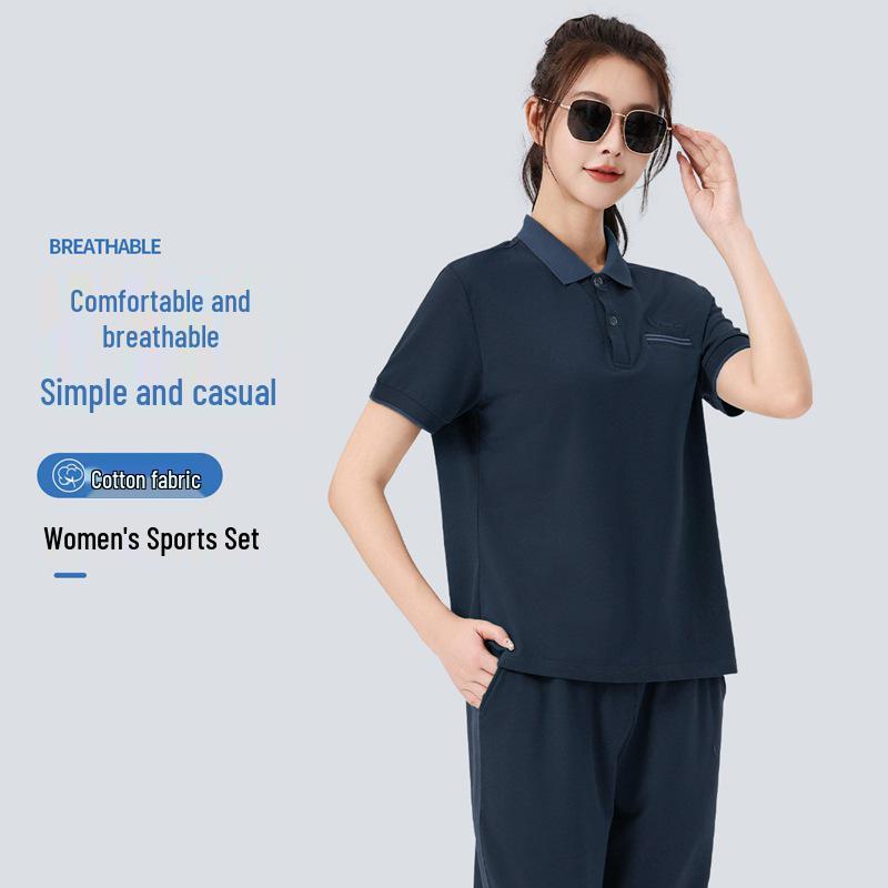 Women's Summer Sportswear Set: Lapel Short Sleeve Top & Loose Long Pants, Plus Size, Casual Two-Piece Running Suit
