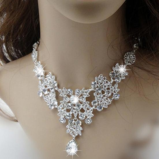 Damemote luksuskjede + øredobber halskjede bankett bryllup smykker sett