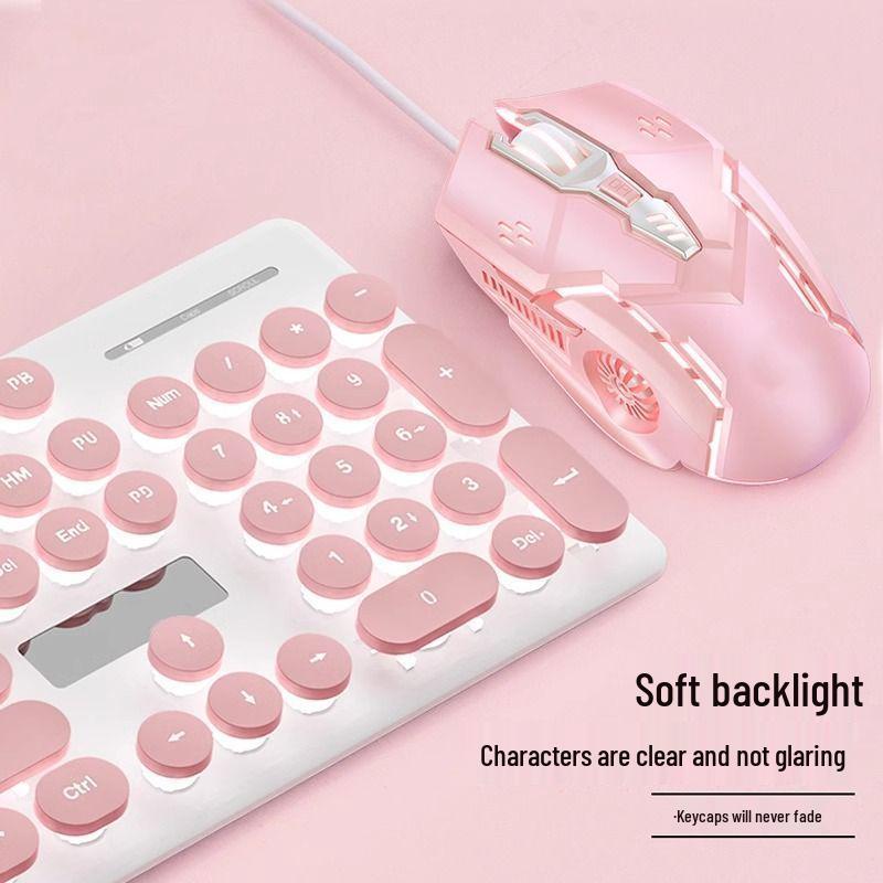 Punk Wired Mechanical Keyboard & Mouse Set with Color-Block Design, Backlit Keys, High Aesthetic, and Enhanced Tactile Feel for Office and Gaming Use