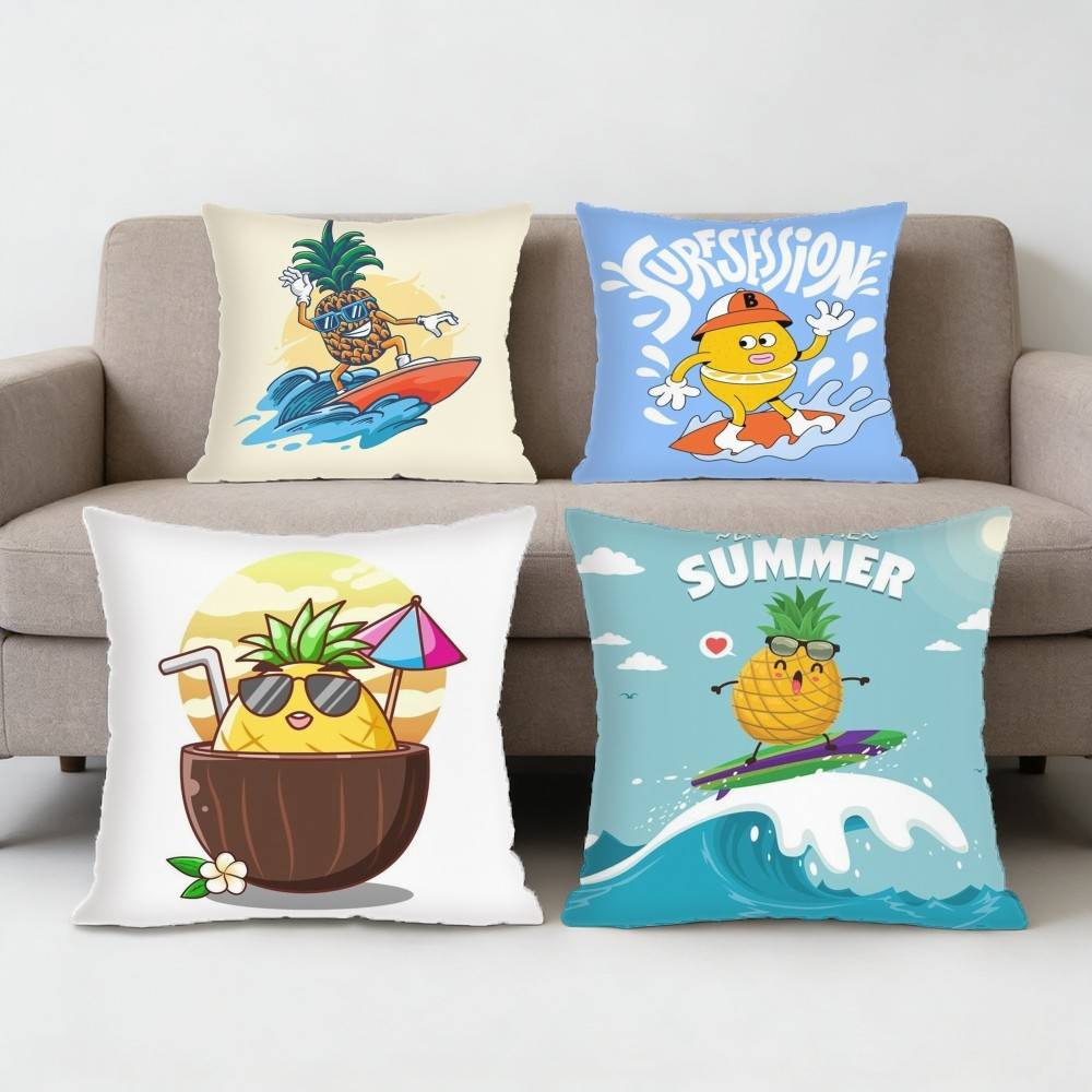 Summer Holiday Cartoon Fruit Beach Surfing Swimming Pillow Case Sofa Living Room for Bedroom Cushion Square Cushion Nap Time