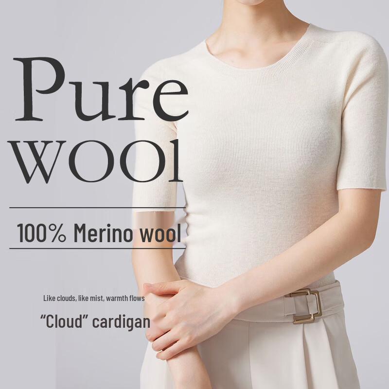 FENGXUN Women's 100% Wool Round Neck Long-Sleeve Knit Top