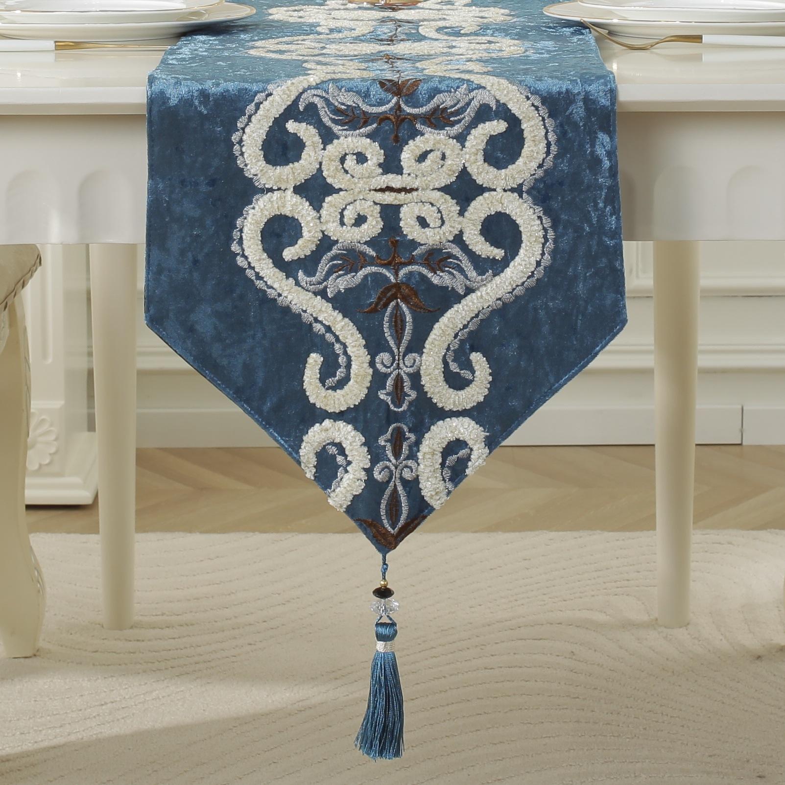 

Китайская скатерть-дорожка Morden Высококачественная скатерть-дорожка Длинная полоса Скатерть для обеденного/телевизионного стола/стола Настольное покрытие Ресторанный декор Принадлежности Jacquard&32x180CM синий