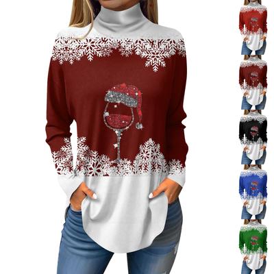 Damer Höst Vardaglig Långärmad Skjorta Sweatshirt Vintage Tryckt Höghalsad Topp Pullover