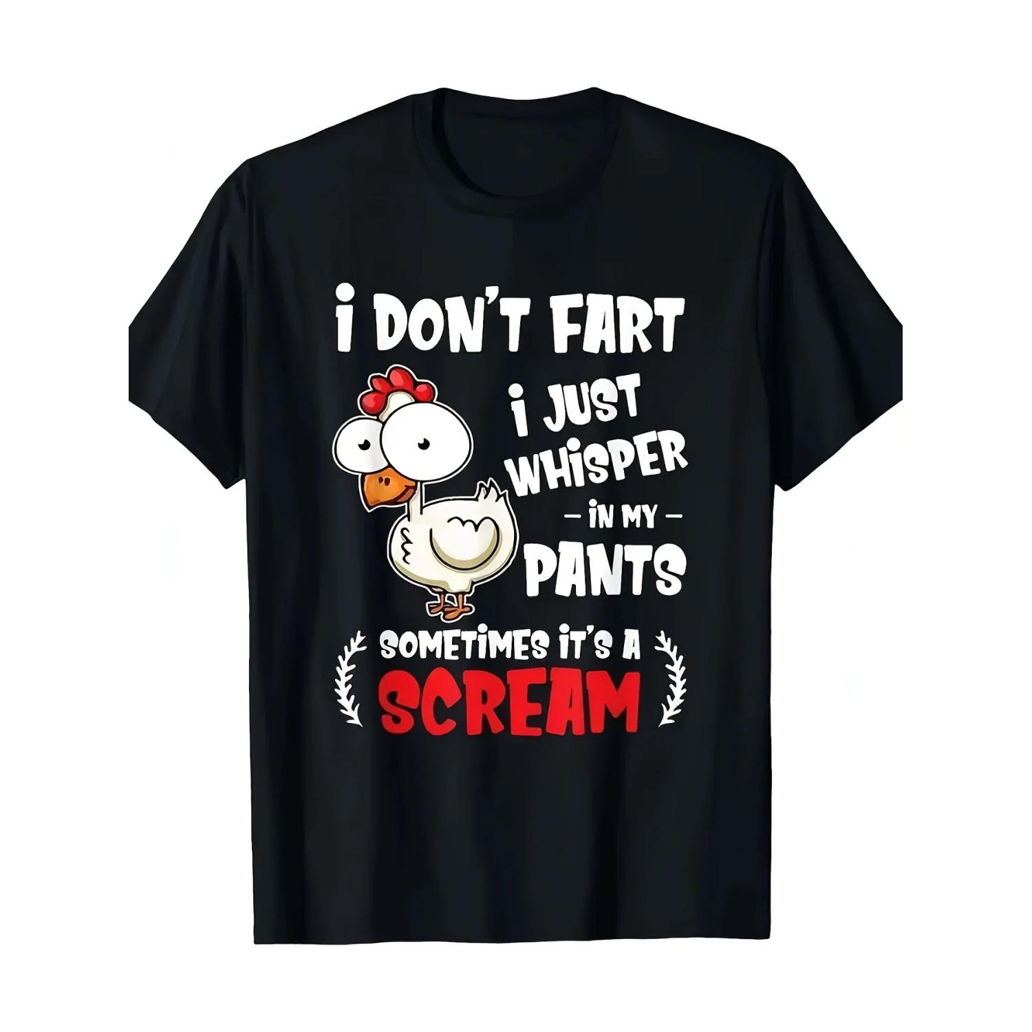 Interesting Chicken Enthusiast T-shirt - I Don t Fart, I Just Whisper in My Pants - with Cartoon Rooster Pattern S чёрный