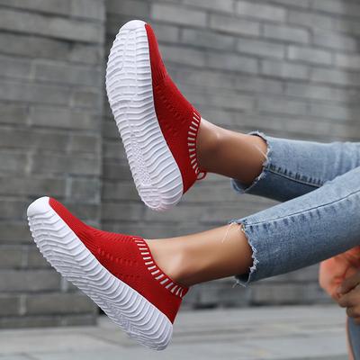 Spring Large Size Sports Shoes Women's Round Head Knitted Mesh Single Shoes