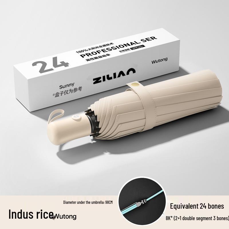 72-Rib Automatic Ring Buckle Umbrella: Portable, Reinforced, Dual-Use for Sun & Rain, Folding Hook Design for Men & Women