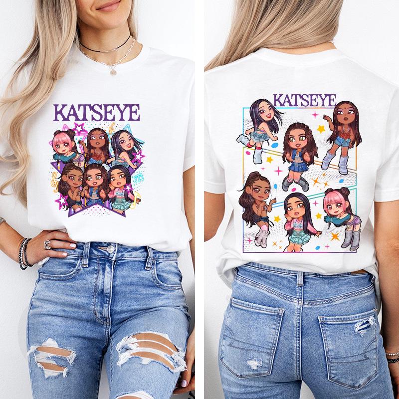 Korean Girl Group Katseye Double-Sided Print Short Sleeve T-Shirt, European Size Modal Top