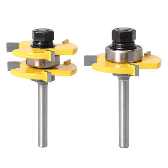 2 шт., набор фрез с хвостовиком 1/4 дюйма, 3 зубца, набор фрез с пазами для язычка, деревообрабатывающий инструмент