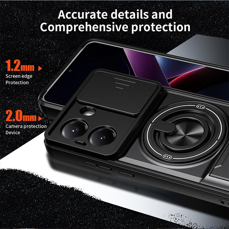 Phone Case Compatible for Xiaomi Poco X7 Pro 5G Case with Built-in Ring Stand Sliding Camera Lens Cover