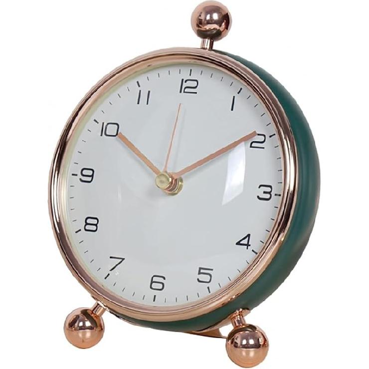 Analog Alarm Clock, 6 inch Metal Silent Non Ticking Desk Clock with Arabic Numerals,Battery Operated Small Clock for Bedroon, Bedside, Desk-Black