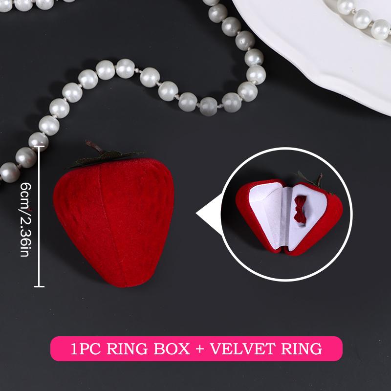 1/2Pcs Velvet Flocked Ring Box with Rose Heart Strawberry Design, Elegant Jewelry Case for Valentine, Christmas & Wedding Gifts