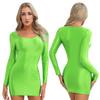 Dámské bodycon přiléhavé tužkové šaty s dlouhým rukávem lesklé průhledné mini šaty do klubu