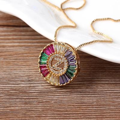 

Nidin New Fashionable Rainbow Micro Pave CZ Cubic Zirconia A-Z Initials Letter Pendant Necklaces For Women Family Jewelry Gift