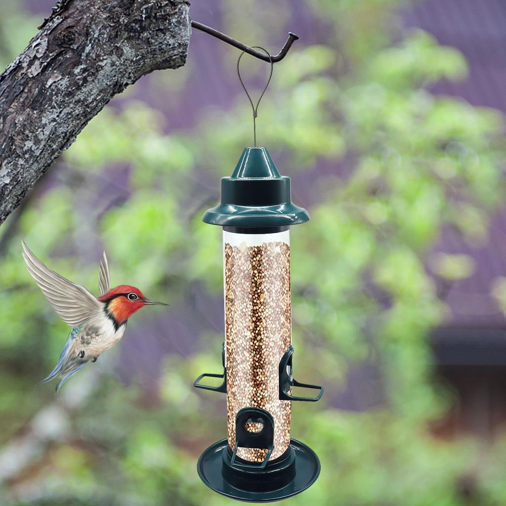 Wild Bird Feeder for Outdoors Hanging Squirrel Proof Tube Bird Feeder Plastic Finch Feeder for Outside Garden Yard Decoration
