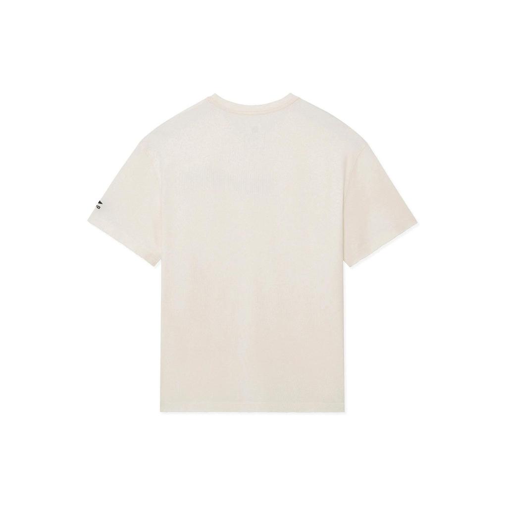 Li Ning Letter Logo Print Loose Short Sleeve T-Shirt Unisex Tops Off-White AHSS163-2