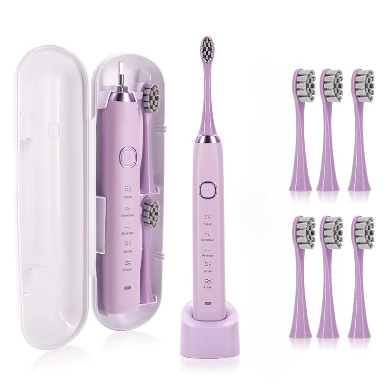 

Электрическая зубная щетка S100 с насадками Перезаряжаемая портативная электрическая отбеливающая зубная щетка с держателем и дорожным футляром