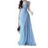 French Retro Blue Polka Dot V-neck Sleeveless Long Dress, Summer Lazy Wind Atmosphere, Island Vacation Wear Long Dress