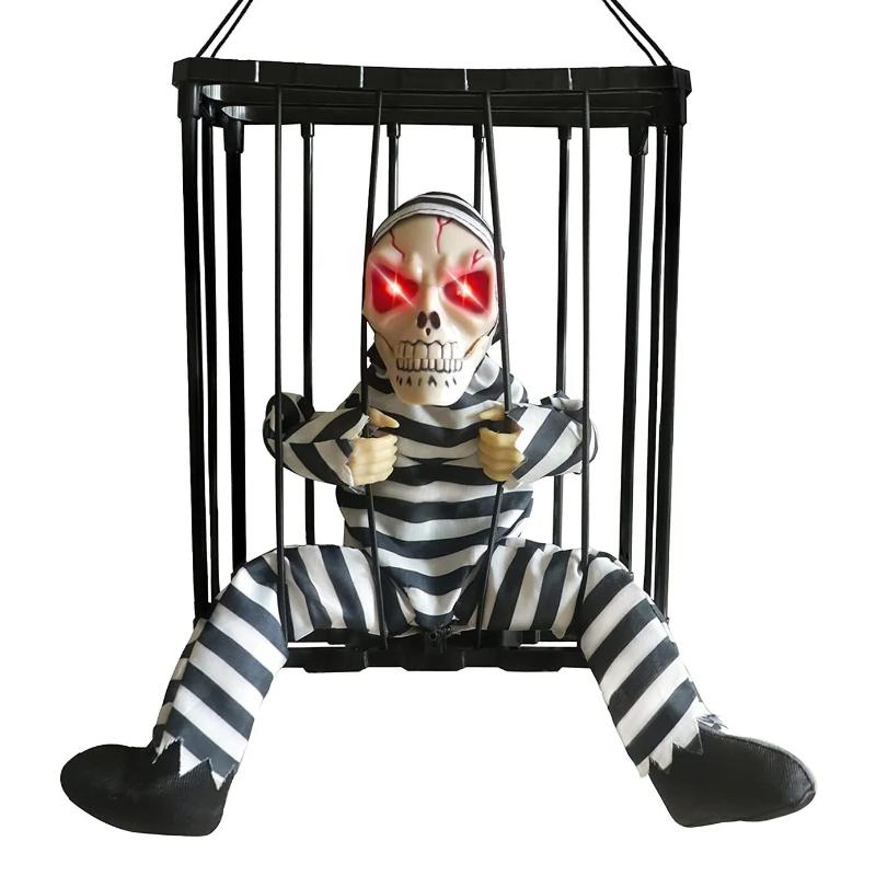 

Хэллоуин Подвесная Клетка Игрушка Призрак Заключенный Светящиеся Глаза Крики Дом Ужасов Декор Scarf