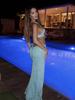 Spring/Summer Deep V Cut-Out Lurex Hand-Crocheted Knit Dress with Lace-Up Slit