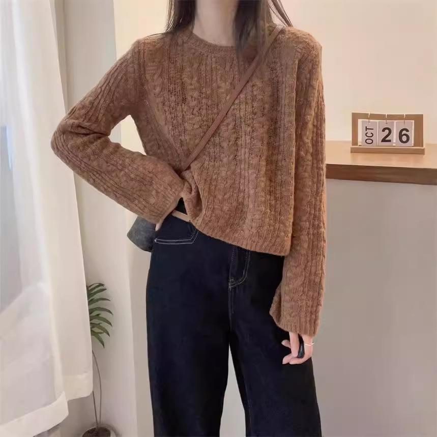 Spring and Autumn Loose Solid Color Soft Glutinous Base Knitted Sweater for Women
