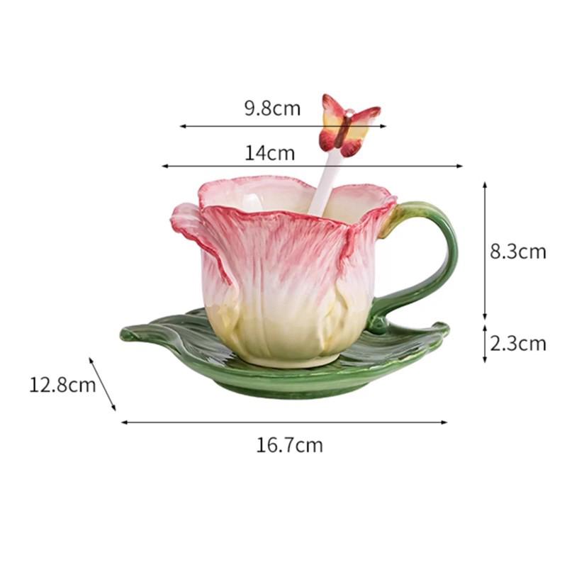 Tulip Ceramic Coffee Cup Saucer and Spoon Exquisite for Afternoon Tea Flower Tea and Coffee Creative Embossed Flower Mug Gifts