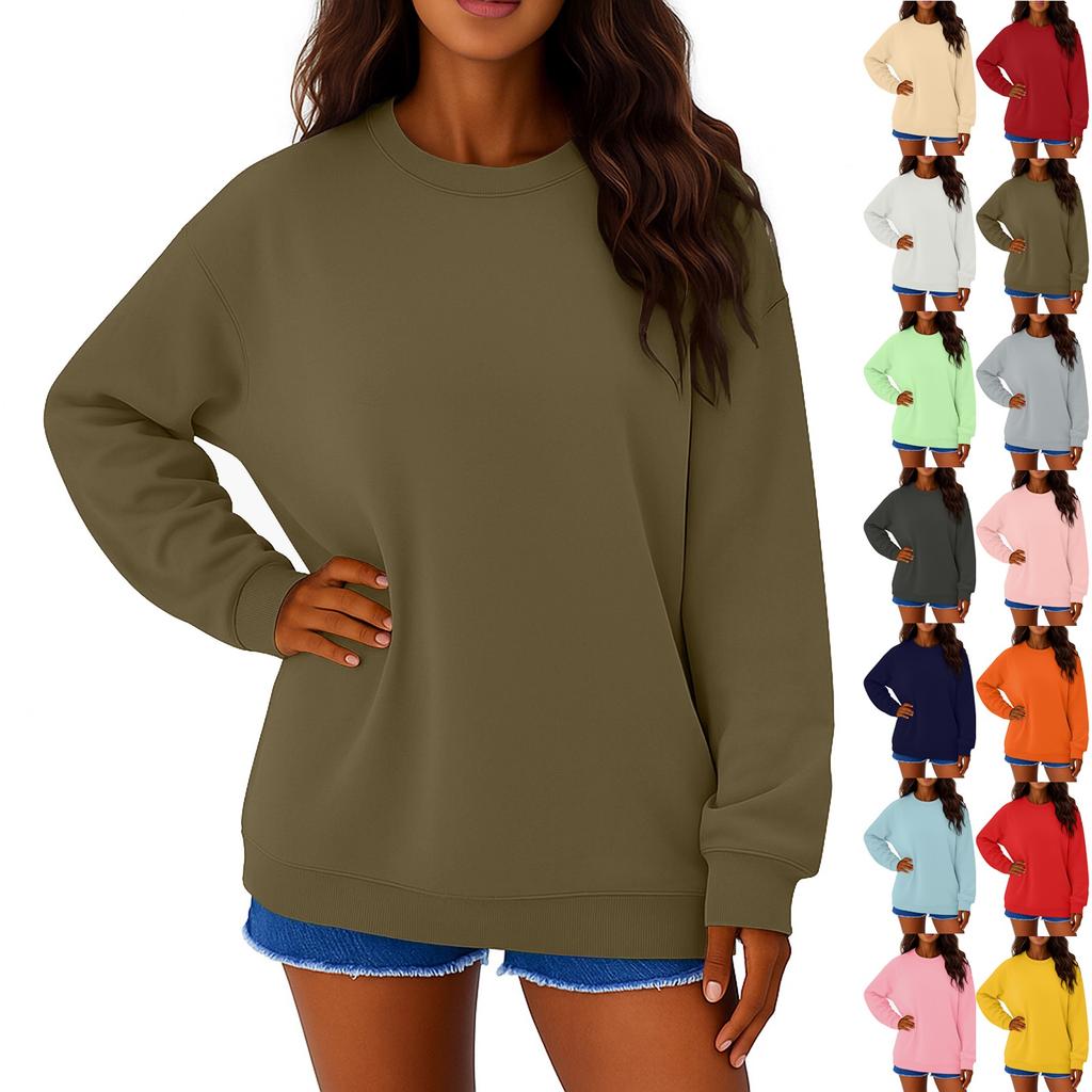 Moletom Casual Feminino de Veludo Cor Sólida Gola Redonda Solto