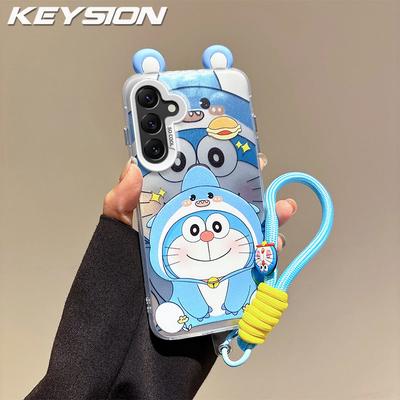 KEYSION Милий чохол-вушка з мультфільмом для Samsung A54 5G A34 A14 з ремінцем, м'який силікон + ПК, протиударний чохол для телефону для Galaxy A04S