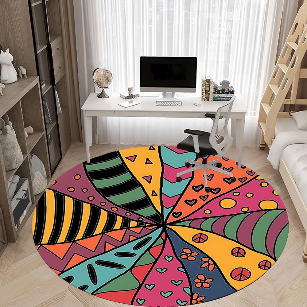 1pc Hippie Patterns Office Round Area Rug, Indoor Mat Suitable For Office, Under Office Chairs Bedroom Living Room Home Decor, Room Deco 037