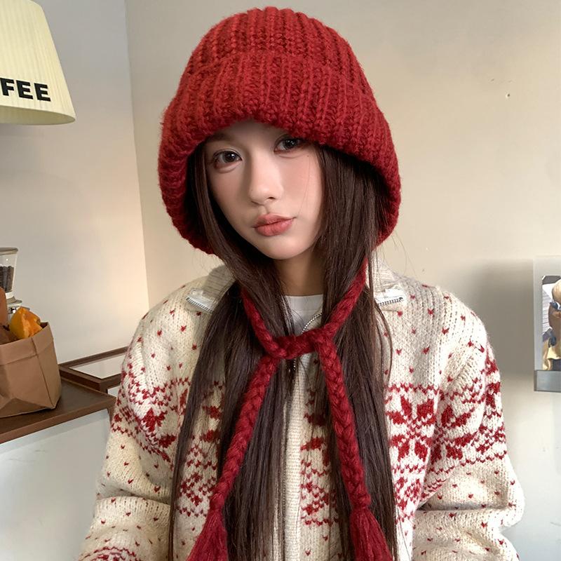Vintage Fair Island Hat Women'S Windproof And Cold-Proof Wool Hat Warm Ear Protector Lei Feng Hat Show Face Small Knitted Hat