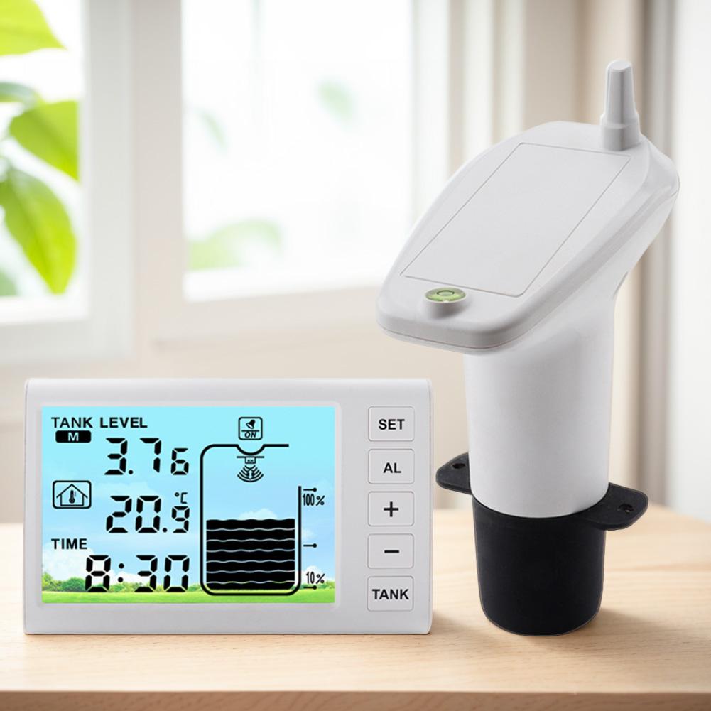 Ultrasonic Water Tank Liquid Level Meter Temperature Sensor Time Display W/ Alarm Ultrasonic Tank Liquid Depth Level Meter
