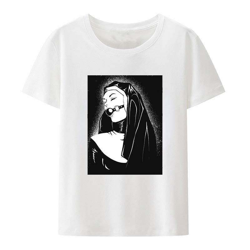 Bad Fun Nun Religion Tshirt New Men Print Aesthetic Shirt O-Neck Short Sleeves Summer Casual Homme O-Neck Tee Shirt Streetwear