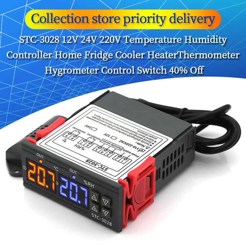 STC-3028 Dual Digital Temperature Humidity Controller 12V 24V 220V Thermoregulator Thermostat for Heating Cooling in Incubator