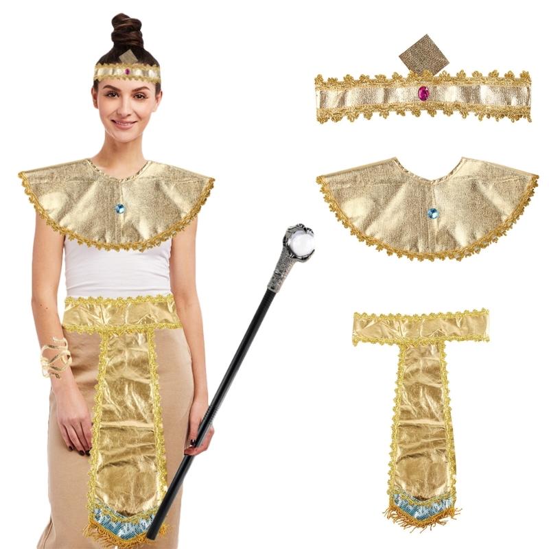 Adult Pharaoh Headpiece, Egyptian Collar Cuff Snake Bracelet Necklace Egyptian Halloween Costume Accessory for Women Men