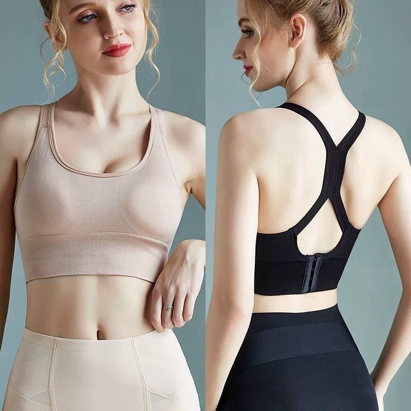 Women's Cross-Back Adjustable Shockproof Sports Bra with Beautiful Buttons