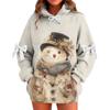 Ladies' Christmas Printed Bow Long Sleeved Loose Fitting Headband With Rope Hooded Sweatshirt Top