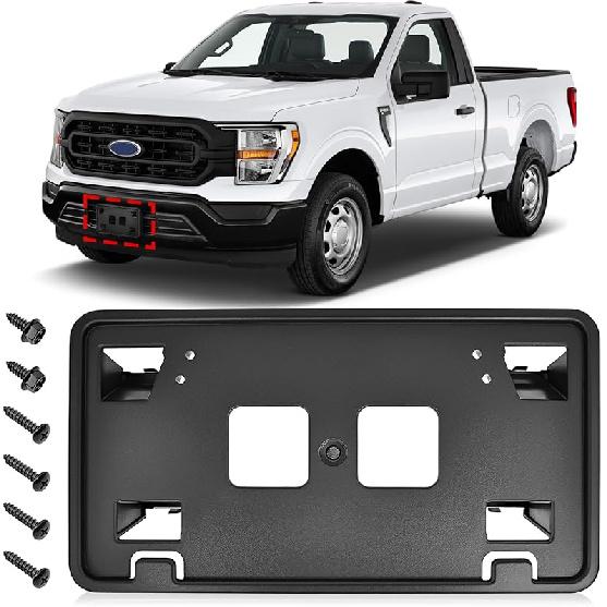 TOP-MAX License Plate Bracket Compatible With - Ford F150 2.7L 3.0L 3.5L V6 5.2L V8 Accessories, Front Bumper License Plate Holder Frame Replace For