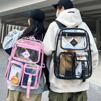 Clear Backpack with Reinforced Stitching Zipper Closure Large Capacity Adjustable Heavy Duty Large PVC Transparent See Through School Bag
