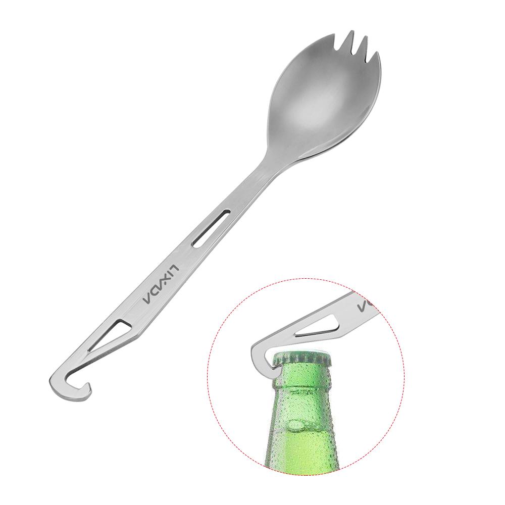 Lixada Edelstahl-Göffel mit Flaschenöffner, leichtes Outdoor-Dinner-Göffel-Besteck für Reisen