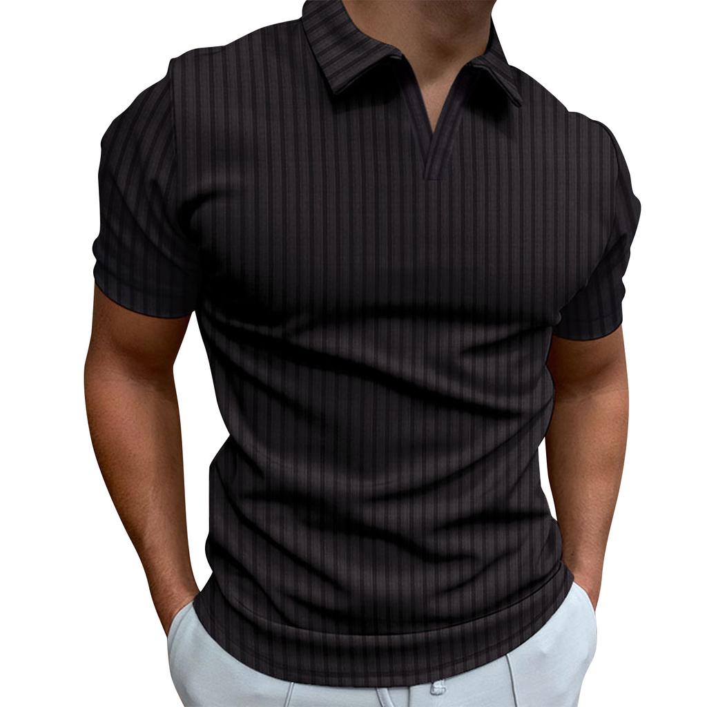 Men's V-line Stripe Short Sleeve Shirts Golf Shirt Color Contrast Outdoor Street Casual Fashion Casual Slim Fit T-Shirt