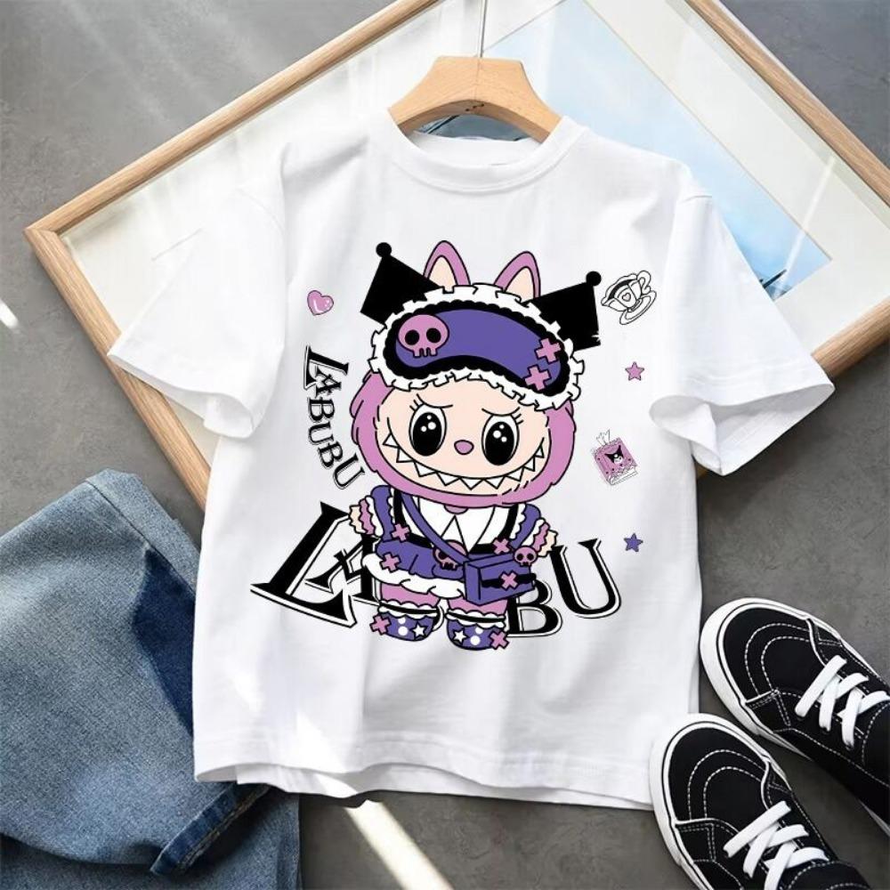 Labubu Cartoon Children's Short Sleeved T-shirt Casual Top Unisex Summer Round Neck Printed Girls' Clothing