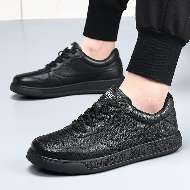 New Men Genuine Leather Casual Shoes Fashion Cool Flat Skate Shoes Street Cool Lace-up Sneaker