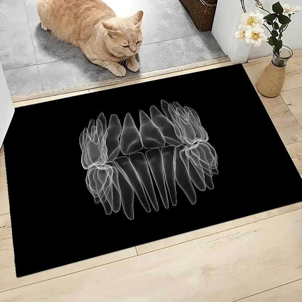 Dentist Tooth X-Ray Graphic Printed Flannel Doormat Dental Instruments Non-Slip Bathroom Kitchen Entrance Carpet Floor Decor