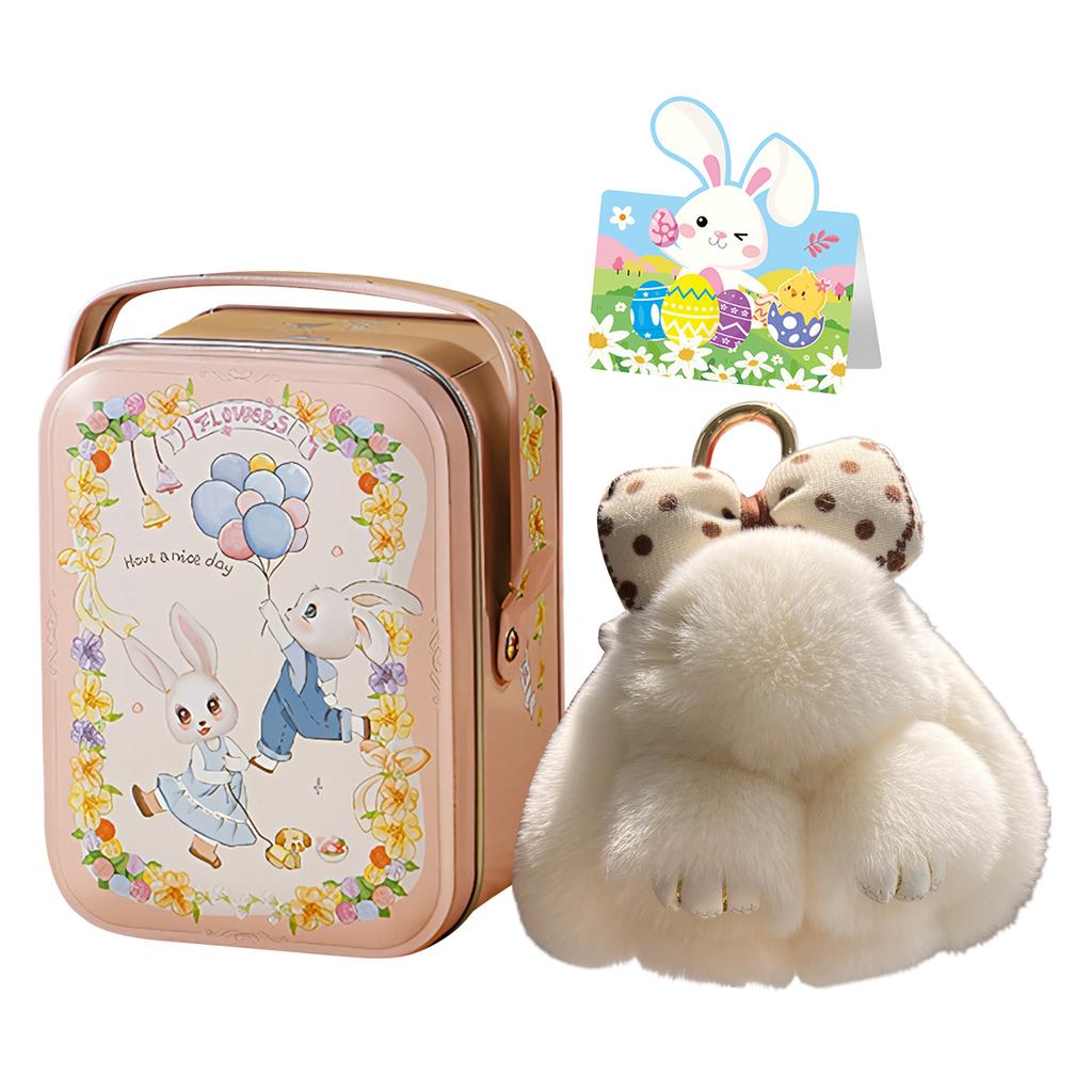 Bunny Pendant Keychain with Tin Box Rabbit Shape Fur Keychain Fluffy Bag Car Charm Key Ring Jewelry For Car Bags Backpacks Gift