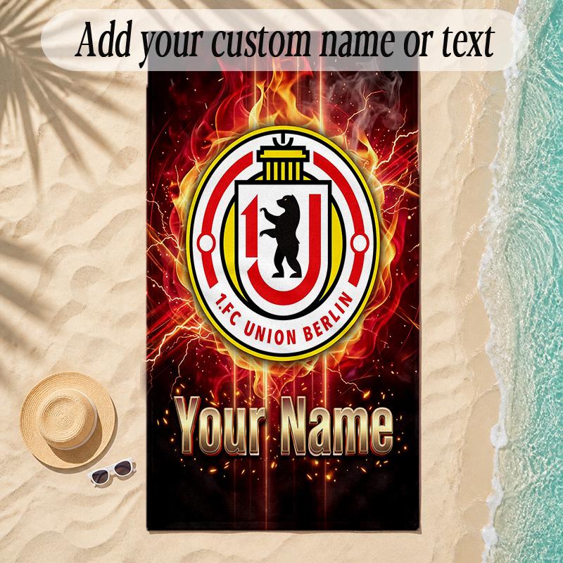 Strandtuch Union Berlin FC Benutzerdefinierter Name Text Personalisierbares Weiches Handtuch für Strand Pool Innenbereich Heimdekoration Geschenk