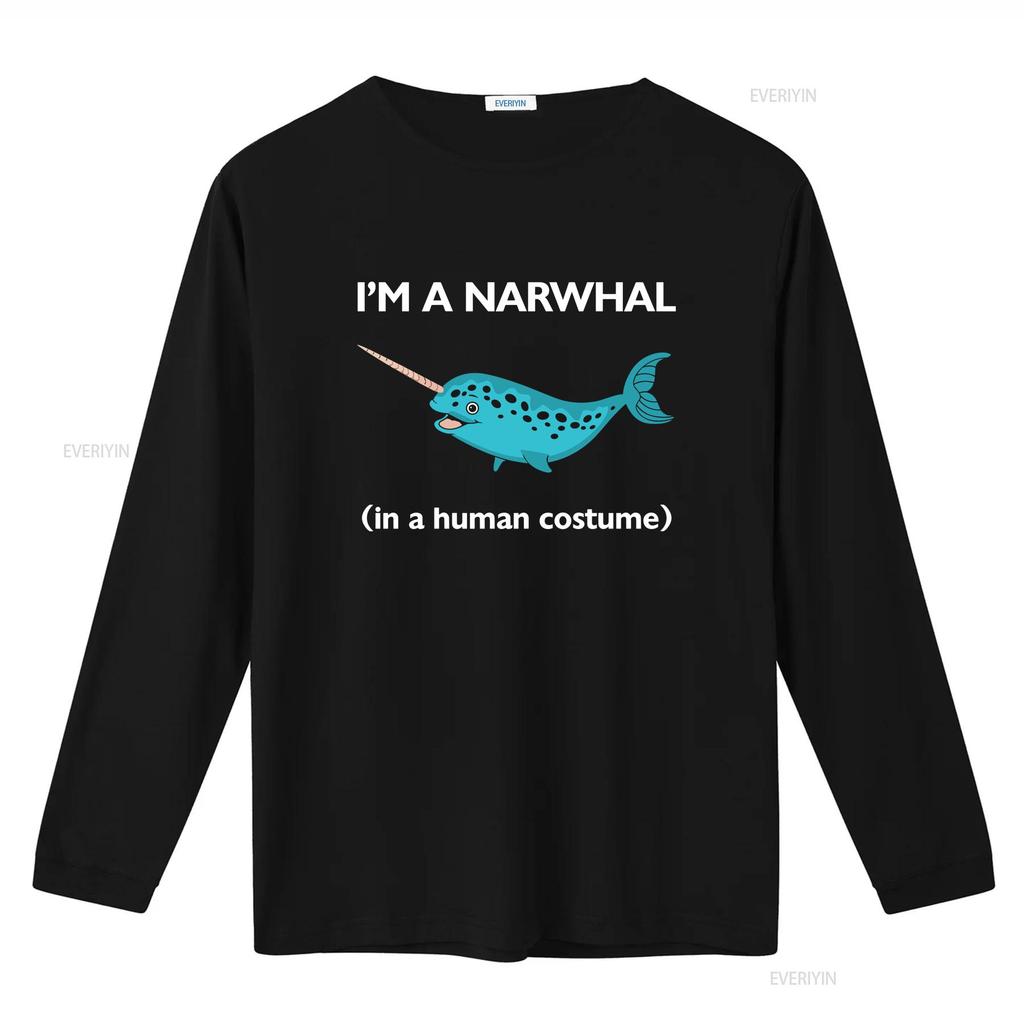 Funny I Am A Narwhal In Human Costume Fish Sea Ocean T Shirt Vintage Washed Casual Soft Stretched Comfortable Breathable